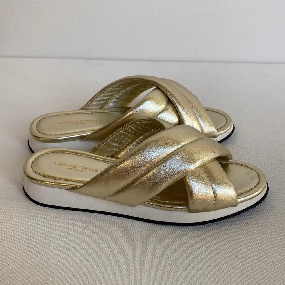 Gold Leather Criss Cross Slides By Lafayette 148 New York